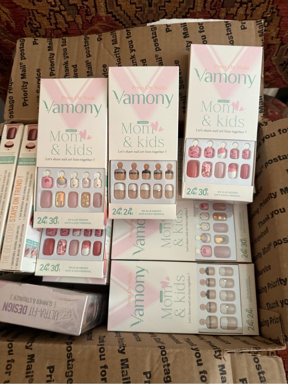 Vamony Mom & Kids Press-On Nail Sets - Pink and Nude Mix Bundle